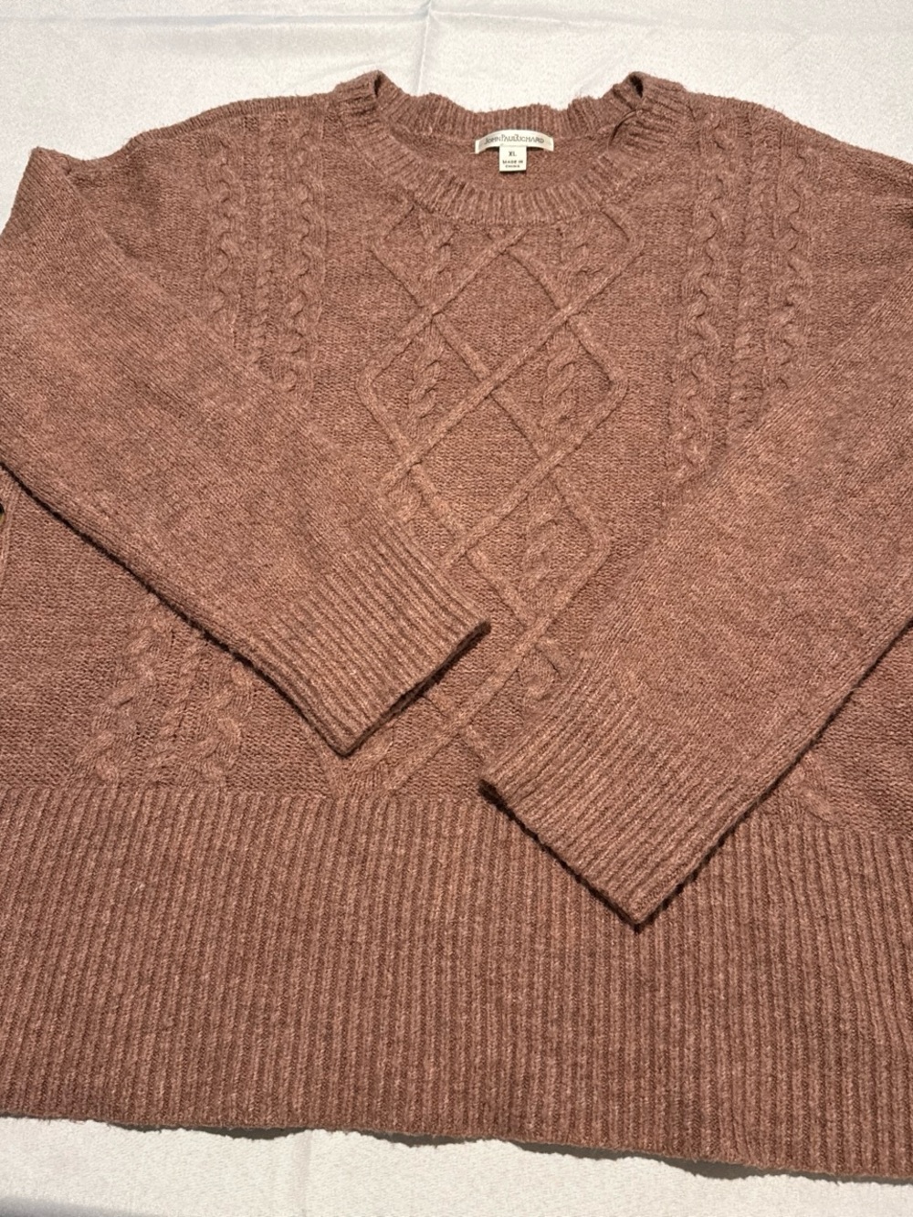 JohnPaulRichard Cable Knit Crewneck Sweater - Dusty Rose Brown